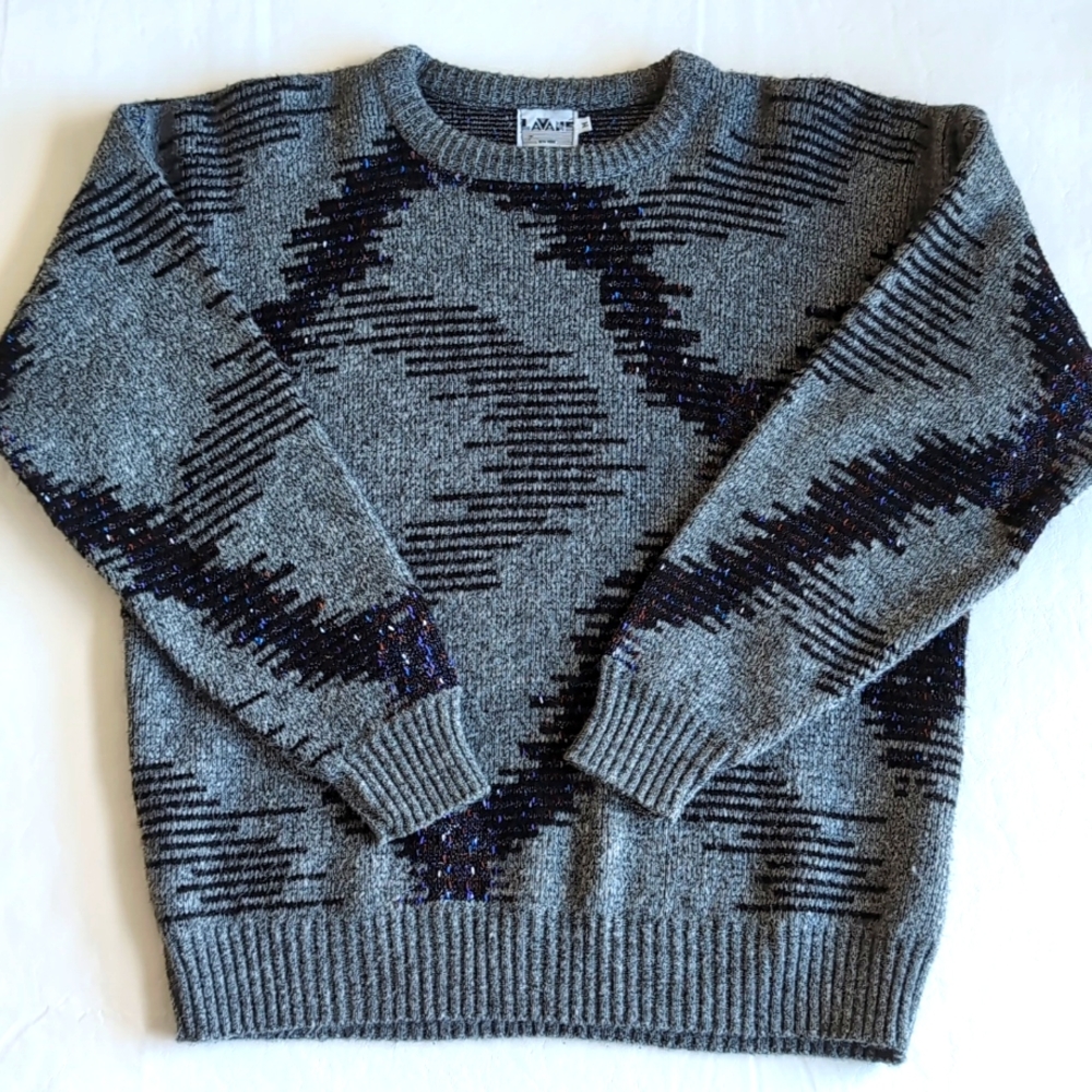 Vintage Lavane Men's Crew Neck Sweater w/ Gray and Black Pattern Size Medium